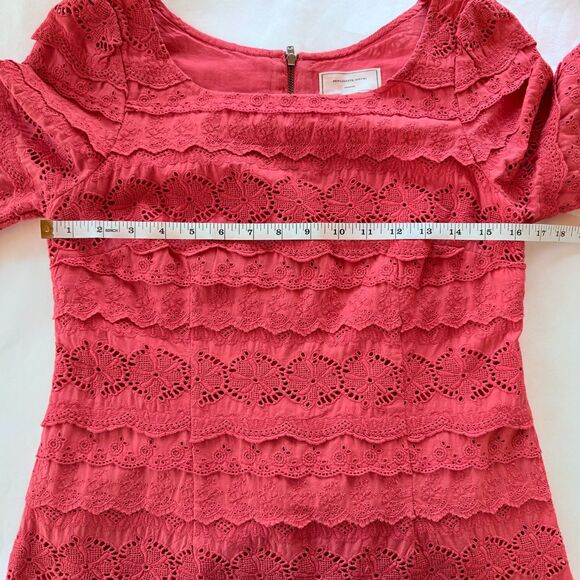 Anthropologie Moulinette Soeurs Dazzling Lights Lace Eyelet Dress in Coral Red - Picture 11 of 13